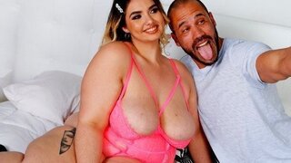 A fat woman with huge breasts and ass fucks with a lean macho man in a pussy with piercings
